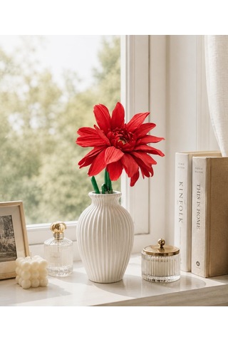 Kırmızı Gerbera Yapay Çiçek, 63 Cm, Tek Dal, Dekoratif Süsleme, İpek Kumaş Diğer