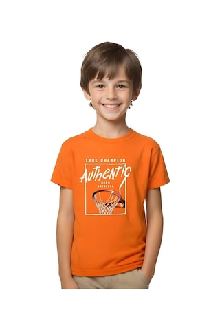 Fyk Kids Unisex Çocuk Düz Kısa Kollu T-shirt Turuncu