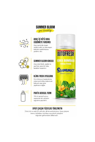 Klima Fresh Koku Bombası 150 Ml Summer Bloom Araç İçi Koku Giderici Sprey