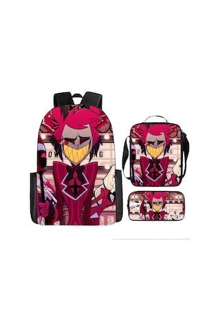 Öğrenci Sırt Çantası Karikatür Sırt Çantası Üç Parçalı Sırt Çantası Omuz Çantası Kalem Kutusu Çanta, 42x29x16cm Çanta 42x29x16cm Siyah
