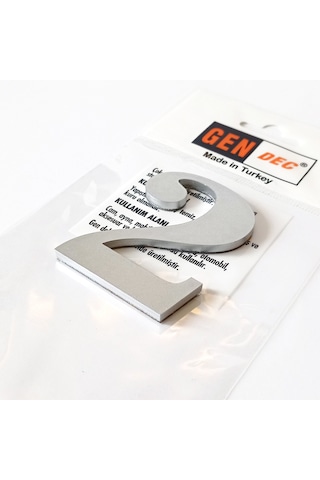 Gendec Kapı Numarası 7Cm No:2 Metalik Gri Kendinden Yapışkanlı Nu