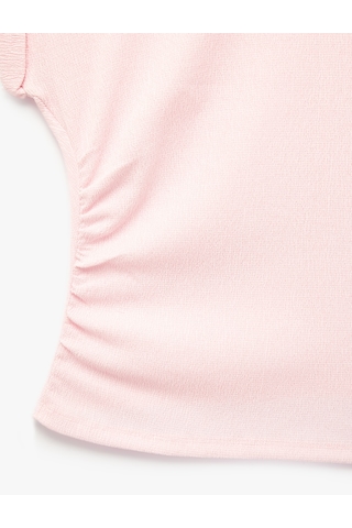 Koton Pamuklu Yuvarlak Yaka Katlamalı Kap Kol Drape Detaylı Bluz Pembe 6sak50365ek Gül