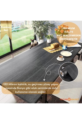 Technosmart 60 100cm Kendinden Yapışkanlı Balıksırtı Desenli Premium Duvar Kağıdı Masa Dolap Kaplama Antrasit