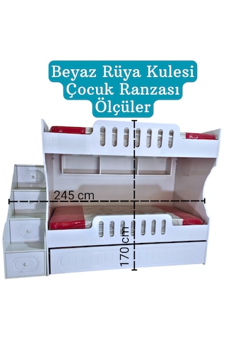 Mdf Beyaz Rüya Kulesi Çocuk Ranzası
