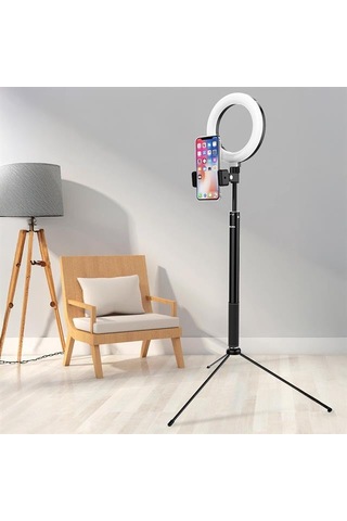 2in1 Tripod Standlı Youtube Tiktok Selfie Çekim Işıklı Telefon Tutucu - Makyaj Işığı Dlk3621n/93 Diğer