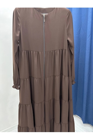 Mevlana Kesim Kat Katlı Ferace Medine İpeği Kahverengi