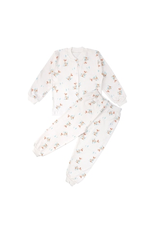 Bebegen Unisex Ekru Ördek Desenli Çıtçıtlı Pijama Takımı Çok Renkli