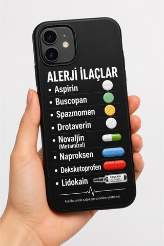 İlaç Takip Telefon Kılıfı Sabah Öğle Akşam İlaç Programı Baskılı Kılıf Kişiye Özel Tasarım Siyah