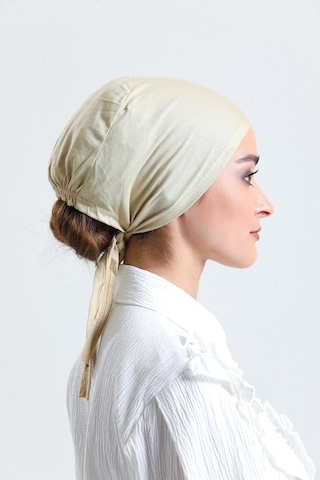 Bej Arkadan Bağlamalı Tesettür Bone Penye Kumaş Düz Bone 1011 12 Bej