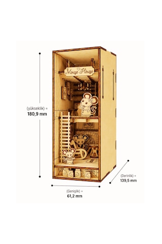 Mouse House Diorama Book Nook Ahşap Maket Seti Dıy Miniatür Fare Evi Peri Led'li Kitaplık Dekoru