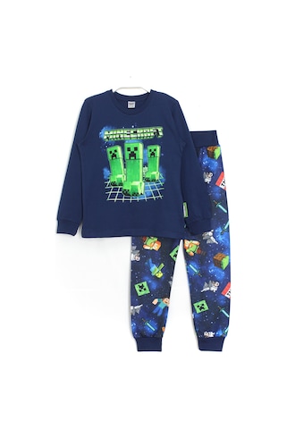 3D Minecraft Baskılı Erkek Çocuk Pijama Takımı Lacivert
