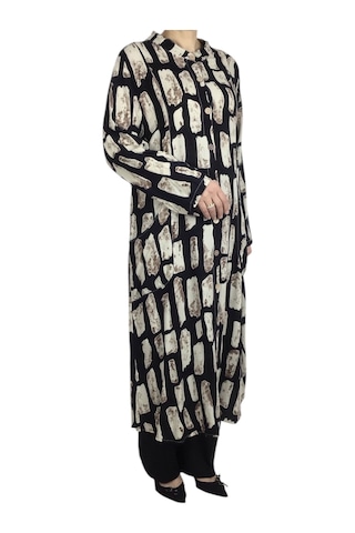 Kadın Önden Düğmeli Cepli Uzun Tunik Gömlek Siyah