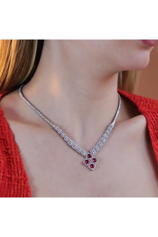 Kare Montür Ruby Gümüş Set Gümüş