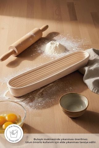 Bambum Puder - Ekmek Mayalama Sepeti Oval 44 Cm Ahşap