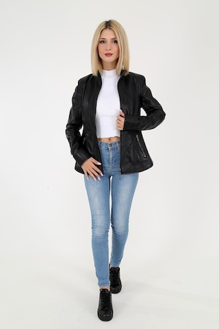 DERİNSS DKA1001 Hakiki Deri Kadın Siyah Mont