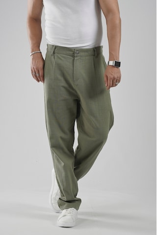 Baggy Fit Kalıp Pamuklu Keten Pantolon Haki
