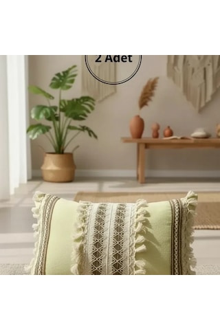 Sarı Kahverengi Dantelli Kırlent 2 Adet Kırlent Kılıfı 35 X 55 Çok Renkli