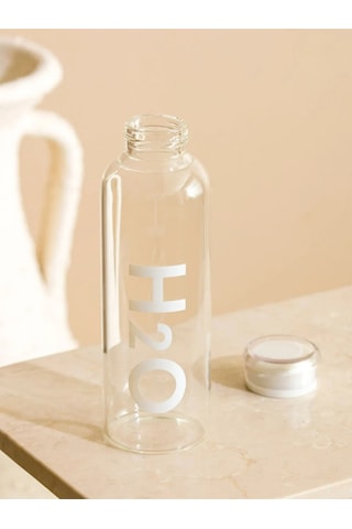 H2o Yazılı Borosilikat Cam Matara Beyaz - H2o Borosilikat Cam 1 Litre Matara Beyaz Beyaz