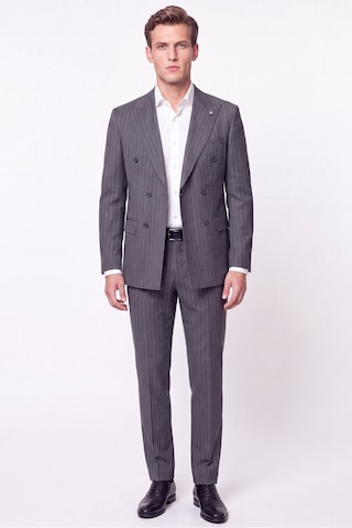 Efor Slim Fit %96 Yünlü Çift Yırtmaç Çizgili Gri Kruvaze Takım Elbise Tk 954