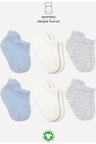 Bistyle 6lı Penye Sneakers Soket Çorap Bs6102 Mavi Ekru 001