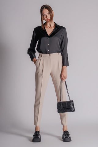 Braccas Kadın Yandan Cepli Arka Cep Fleto Beli Lastikli Ve Pilili Slim Fit Pantolon Taş Taş