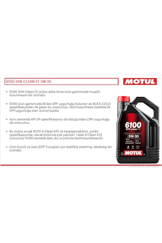 Motul 6100 Syn-Clean Fe 5W-30 % 100 Sentetik Motor Yağı 4 L