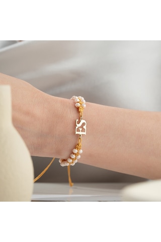 Vaoov 925 Ayar Gümüş Makrome Örme İki Harf Bileklik Altın