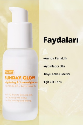 Frankly %5 Niacinamide İçeren Cilt Tonu Eşitleyici Aydınlatıcı Ve Leke Karşıtı Sunday Glow Serum 37 ML