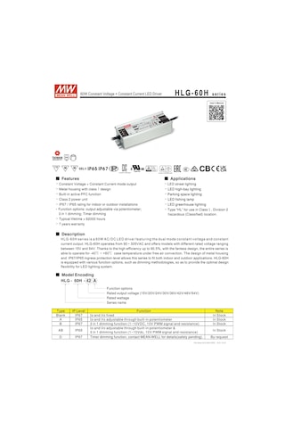 Meanwell Hlg-60h-24b -60w 1-10vdc 3in1 Dım Ip67 Led Sürücü Driver