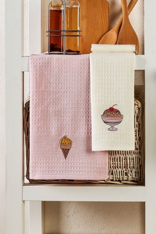 6lı Kurulama Peçetesi Nakışlı 40x60 Dondurma Pembe-krem