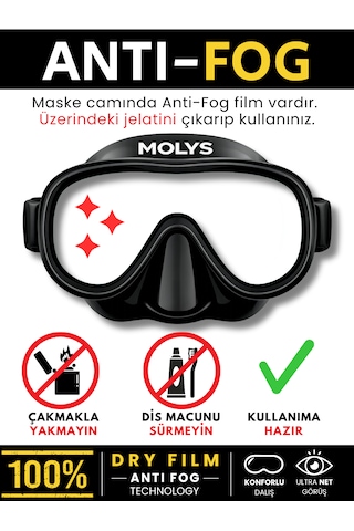 Molys M1 Profesyonel Dalış Maskesi + Maske Kutusu + Pro Full Dry Tam Kuru Şnorkel + Free Dom Antı Fog Buğu Önleyici Film Lila