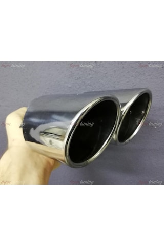 Yuvarlak Eğik Ağız 80mm Çift Çıkış Egzoz Ucu. Paslanmaz Krom N11.215