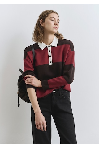 Mavi - Blok Renkli Bordo Triko Polo 1710708-90695 Bordo