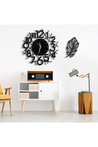 50X50 Dekoratif Duvar Saati + Tablo 35 Cm Hediye (506362157) Siyah