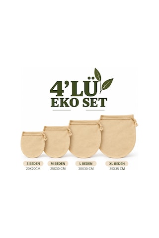Halm 4 Lü Eko Set Pamuk Süzme Torbası Badem Ve Yulaf Sütü, Süzme Yaoğurt, Lor Ve Kese Peyniri Yapımı İçin Süzgeç S-m-l-xl Bej