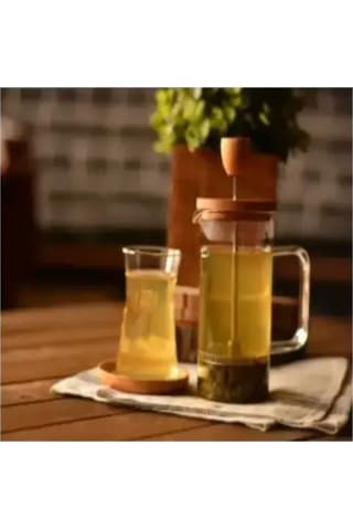 Sarı Bambu Kapaklı French Press Bardağı Sarı