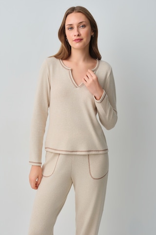 Suwen Comfort V Yaka Pijama Takımı Wsh105100931563 Krem Melanj