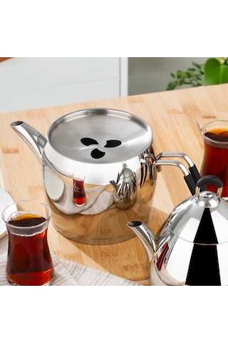 Özlife 1021 4 Parça Aile Boy Silikon Saplı Çelik Çaydanlık Takımı Gümüş