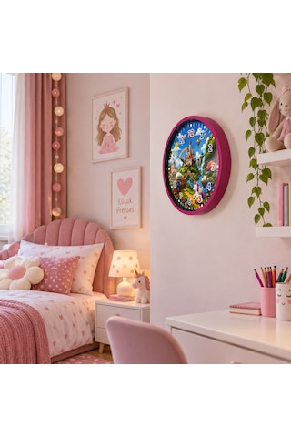 Masal Vadisi Pembe 36 X 36 Cm Çocuk Duvar Saati Renkli