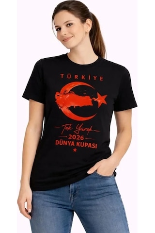 Valensdesign Türkiye Ay Yıldız 2026 Dünya Kupasi Taraftar Forma T-shirt - Siyah