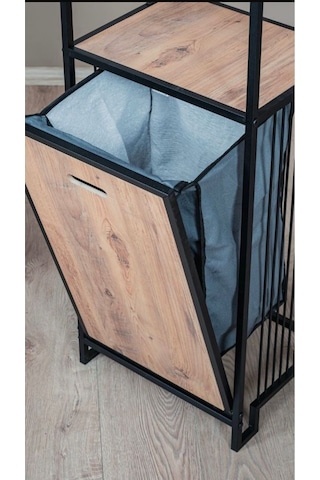 Uykula 3 Raflı Metal Banyo Düzenleyici Kirli Sepetli Çok Amaçlı Organizer Siyah