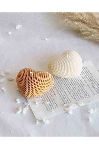 Dekoratif Desenli Büyük Kalp Okyanus Kokulu Vegan Soya Mum Beyaz