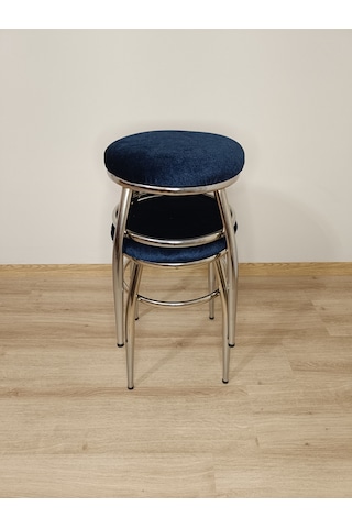 Evko Mobilya Tabure, Bar Taburesi, 2'li Tabure, Metal Ayaklı Tabure - Mavi