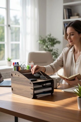 Evrak Rafı Masaüstü Medium Organizer Ceviz Desenli 3mm Mdf Kemençe