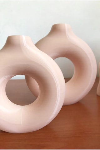 Halka Bohem Vazo 2'li Dekoratif Donut Vase Bej