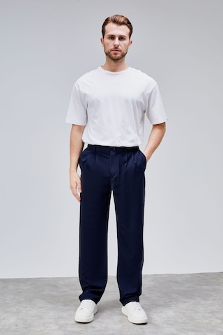 HLT Jeans Erkek Lacivert Çift Pileli Rahat Kesim Beli Lastikli Bol Paça Baggy Pantolon Albert-1989 Lacivert