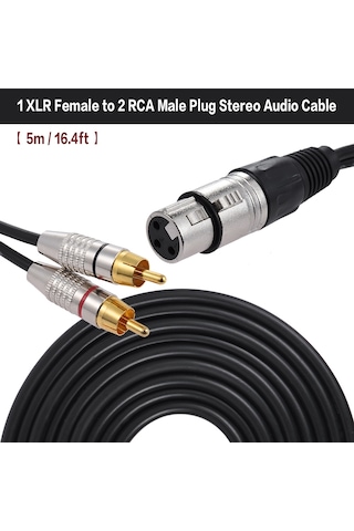 Maiyame 5m Siyah Xlr Dişi 2 Rca Erkek Stereo Ses Kablosu - Mikser, Amfi Bağlantısı, Temiz Sinyal