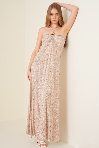 Gabria Kadın Boyun Bağlamalı Desenli Elbise Taş