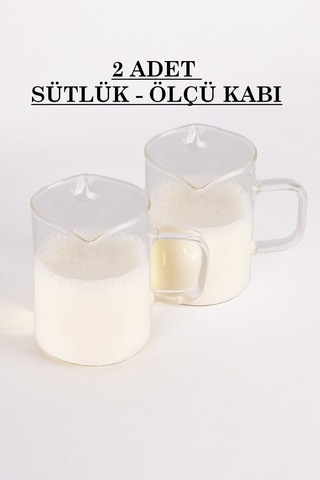 2 Adet 200 Ml Kulplu Borosilikat Cam Sütlük Ve Sosluk şeffaf