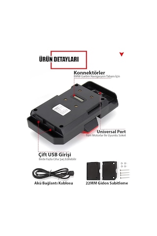 Universal Motosiklet Telefon Ve Gps Navigasyon Tutacağı Kablosuz Hızlı Şarjlı Çift Usb Girişli Siyah